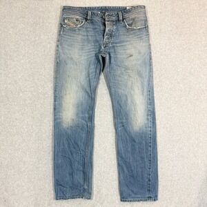 Diesel LARKEE Jeans Men 36x34 Blue Straight Faded Distressed Stained Italy 008ZT